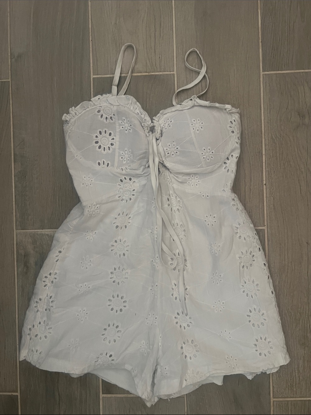 White Eyelet Tie-Front Romper